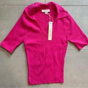 She + Sky Fuchsia Ribbed Knit Top